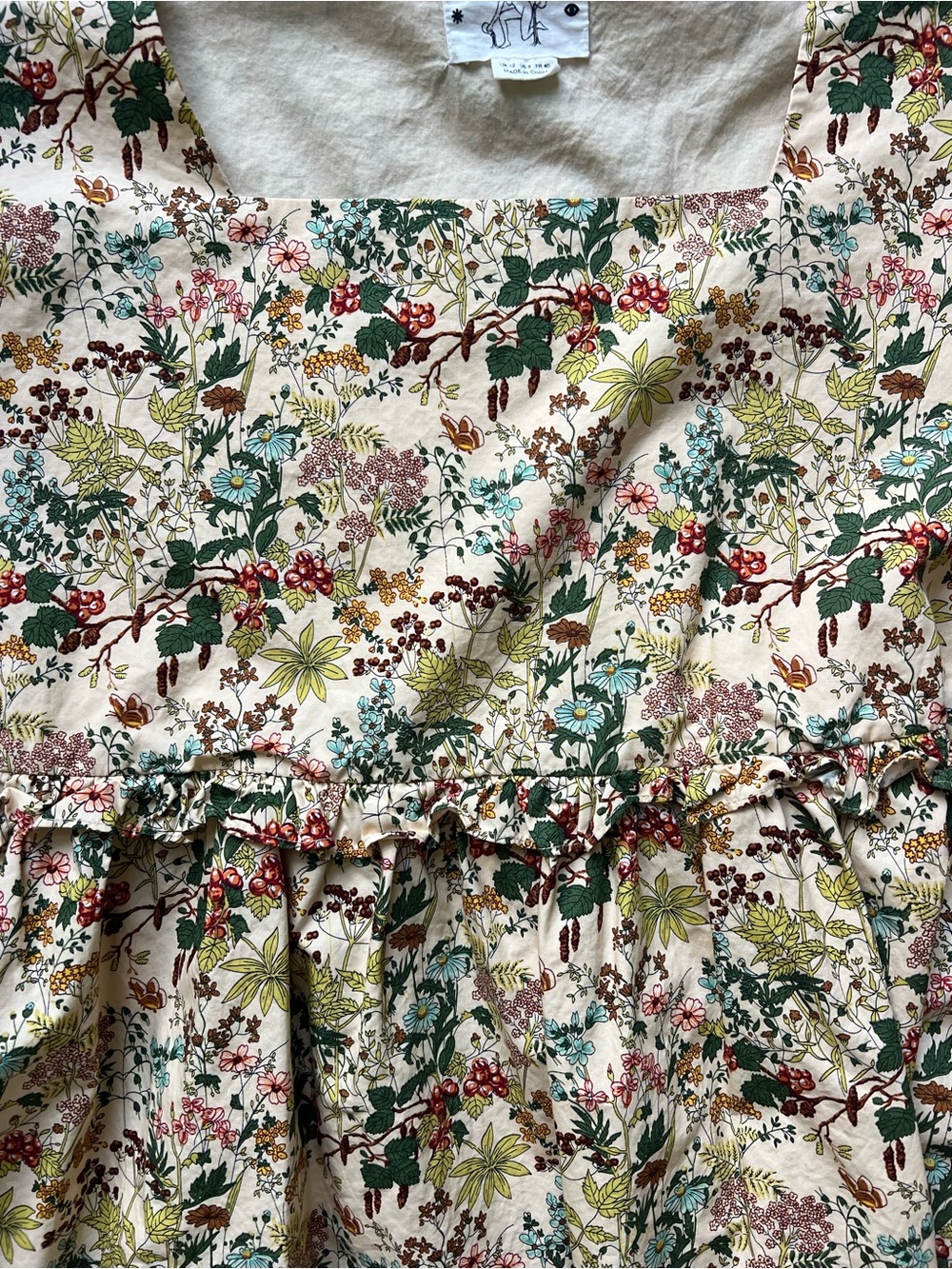 Floral Square-Neck Mini Dress in Cream - Picture 6 of 11
